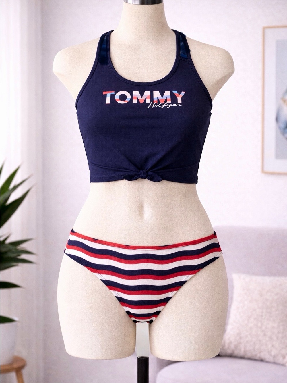 Tommy Hilfiger Navy Crop Tank Bikini Set - Navy/Red/White Stripes